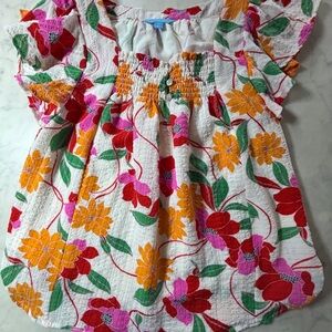 Draper James Floral Blouse - Red, Pink, Orange, Green